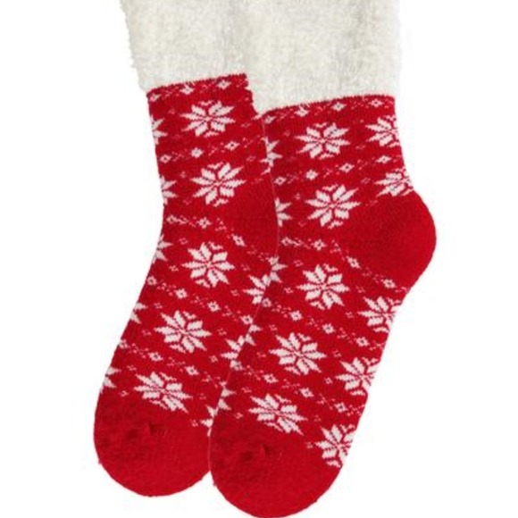 Snowflake Fair Isle Plush Cabin Socks  Red - Picture 2 of 2